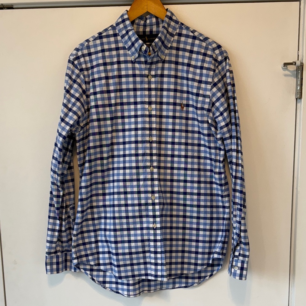 Ralph Lauren Blue and White Plaid Men's Shirt